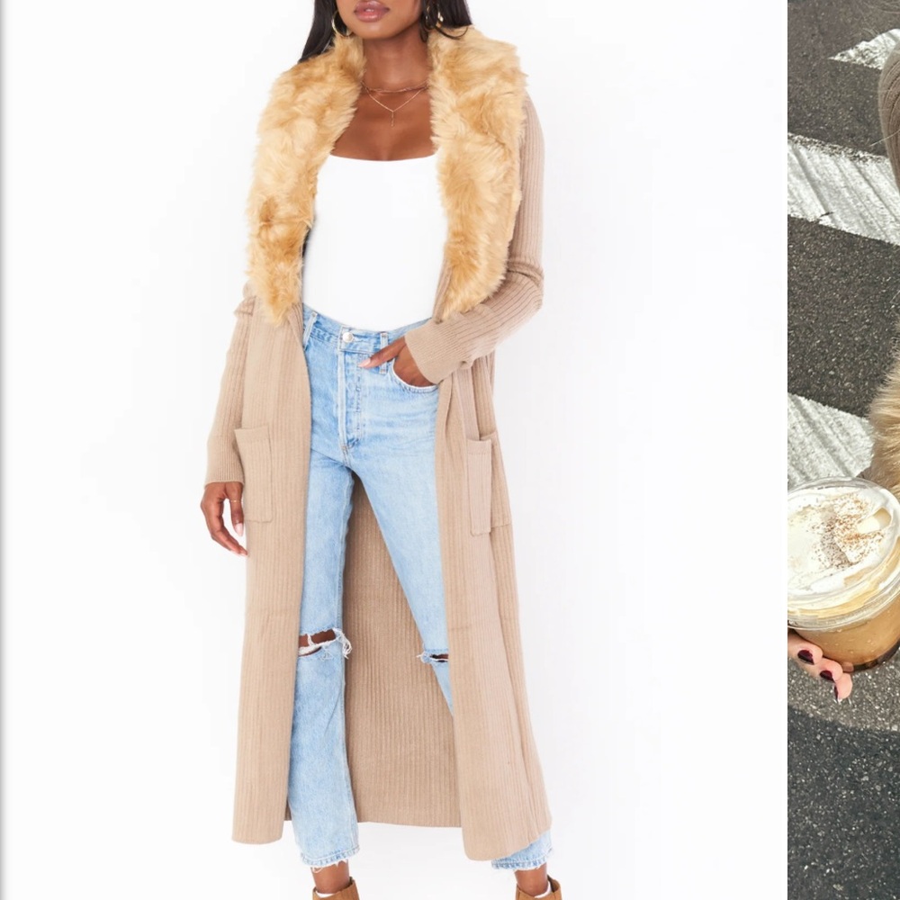 Show Me Your Mumu Lombardi Long Cardi in Taupe with Faux Fur